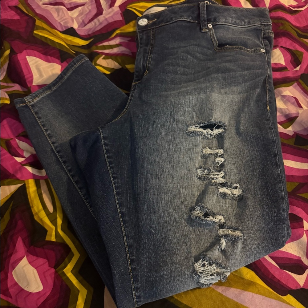 Slinky Brand Distressed Dark Blue Jeans